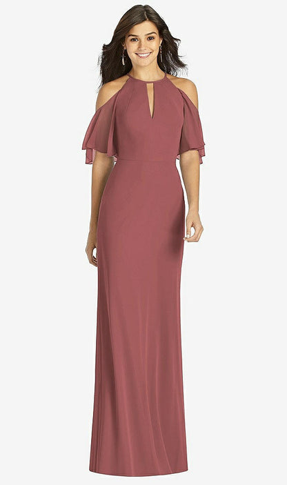 【STYLE: TH010】Ruffle Cold-Shoulder Mermaid Maxi Dress【COLOR: English Rose】