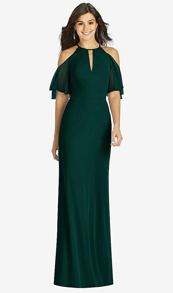 【STYLE: TH010】Ruffle Cold-Shoulder Mermaid Maxi Dress【COLOR: Evergreen】