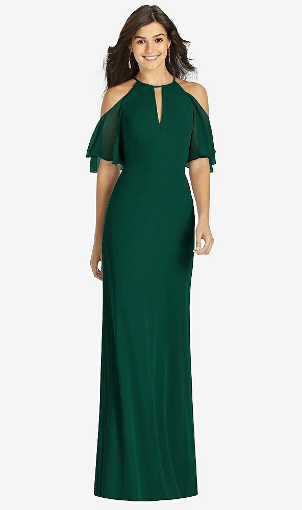 【STYLE: TH010】Ruffle Cold-Shoulder Mermaid Maxi Dress【COLOR: Hunter Green】
