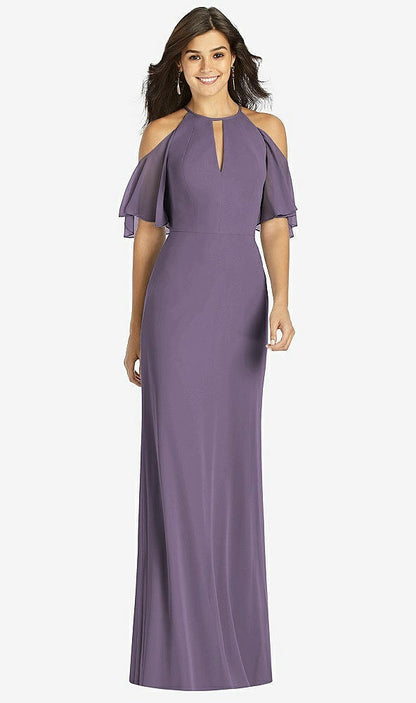【NEW】【STYLE: TH010】フリル コールドショルダー 人魚 マキシ ドレス【COLOR: Lavender】【SIZE: 00-30W】