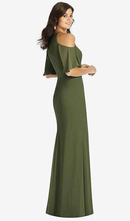 【STYLE: TH010】Ruffle Cold-Shoulder Mermaid Maxi Dress【COLOR: Olive Green】
