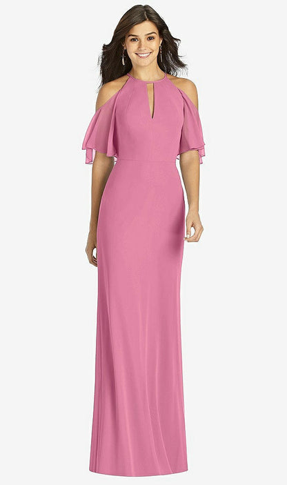 【STYLE: TH010】Ruffle Cold-Shoulder Mermaid Maxi Dress【COLOR: Orchid Pink】