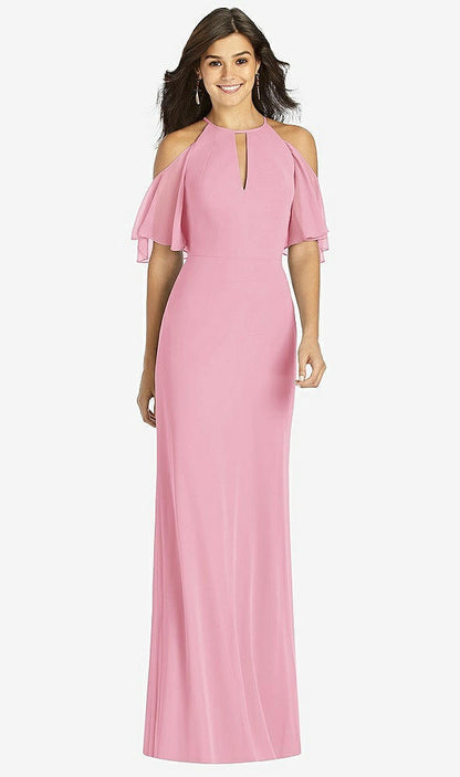 【STYLE: TH010】Ruffle Cold-Shoulder Mermaid Maxi Dress【COLOR: Peony Pink】