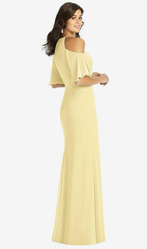 【STYLE: TH010】Ruffle Cold-Shoulder Mermaid Maxi Dress【COLOR: Pale Yellow】