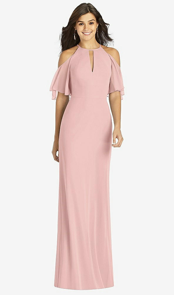 【STYLE: TH010】Ruffle Cold-Shoulder Mermaid Maxi Dress【COLOR: Rose - PANTONE Rose Quartz】