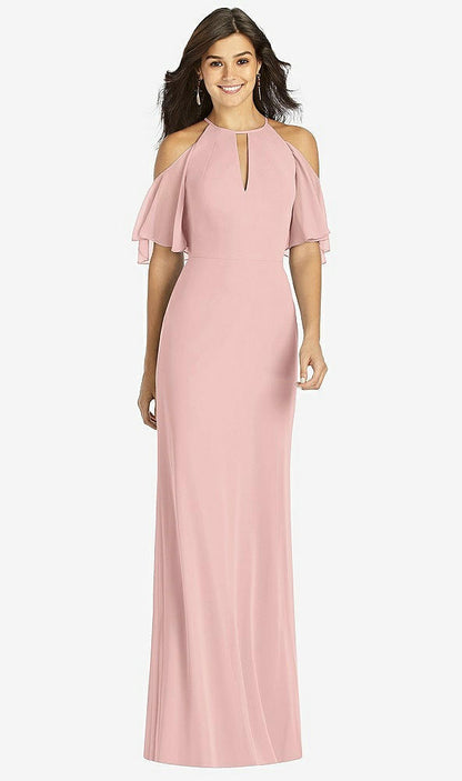 【STYLE: TH010】Ruffle Cold-Shoulder Mermaid Maxi Dress【COLOR: Rose - PANTONE Rose Quartz】