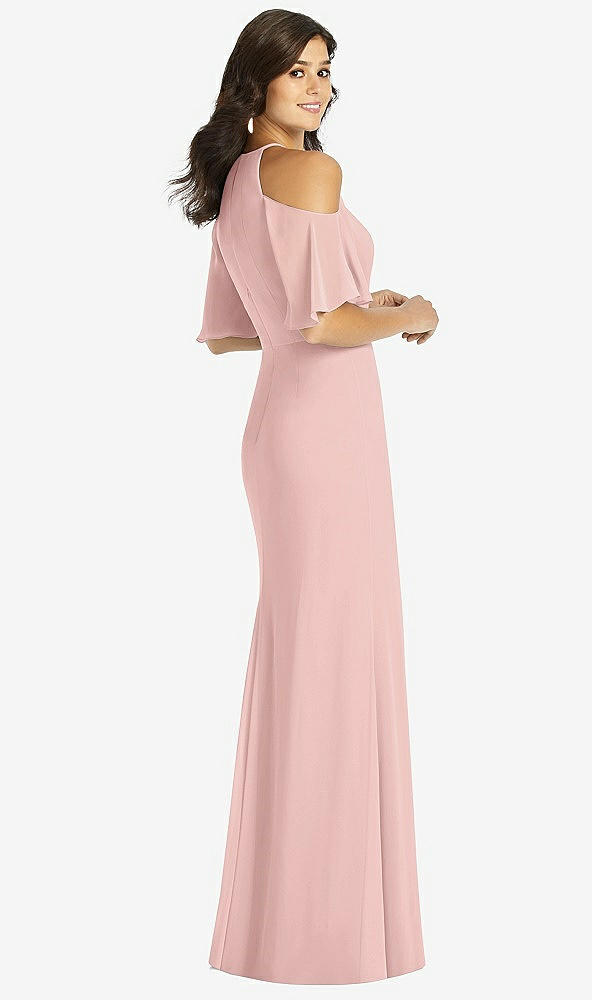 【STYLE: TH010】Ruffle Cold-Shoulder Mermaid Maxi Dress【COLOR: Rose - PANTONE Rose Quartz】