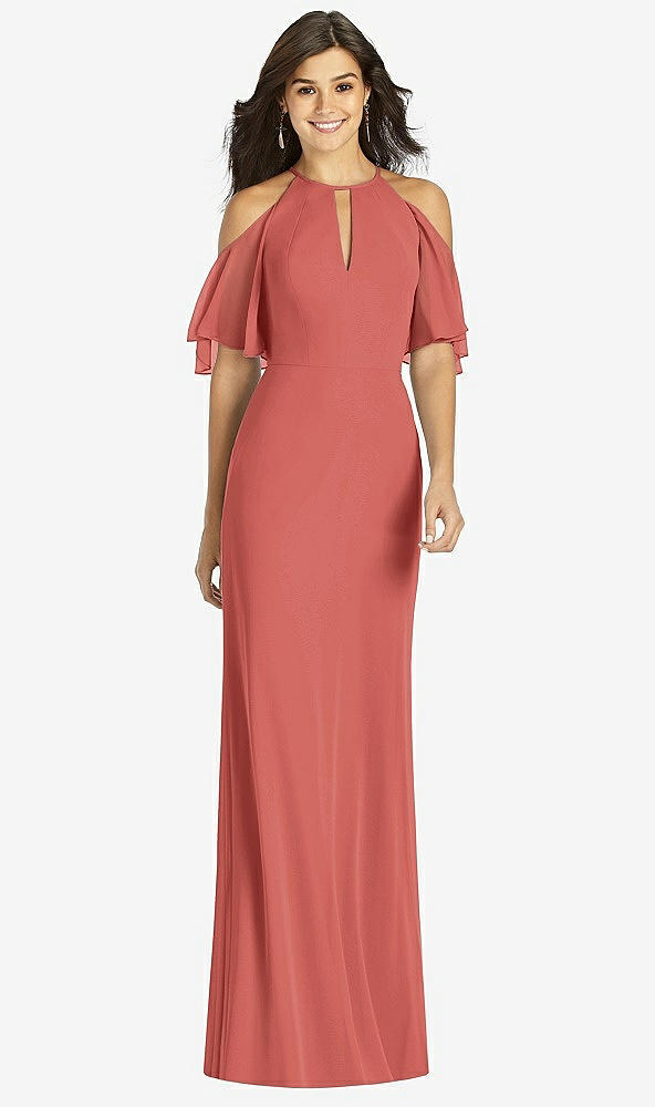 【STYLE: TH010】Ruffle Cold-Shoulder Mermaid Maxi Dress【COLOR: Coral Pink】