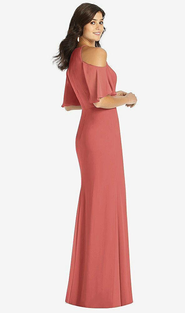 【STYLE: TH010】Ruffle Cold-Shoulder Mermaid Maxi Dress【COLOR: Coral Pink】
