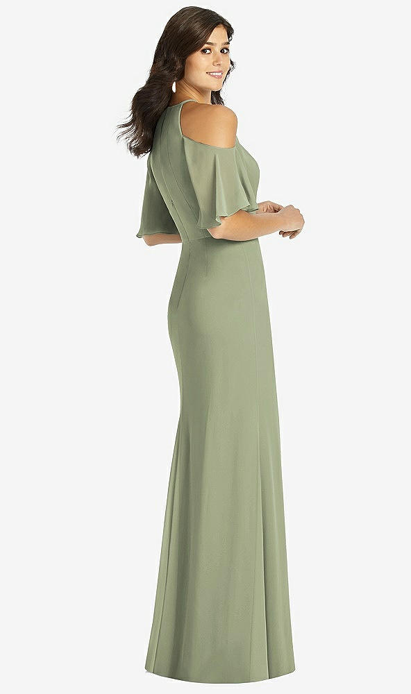 【STYLE: TH010】Ruffle Cold-Shoulder Mermaid Maxi Dress【COLOR: Sage】