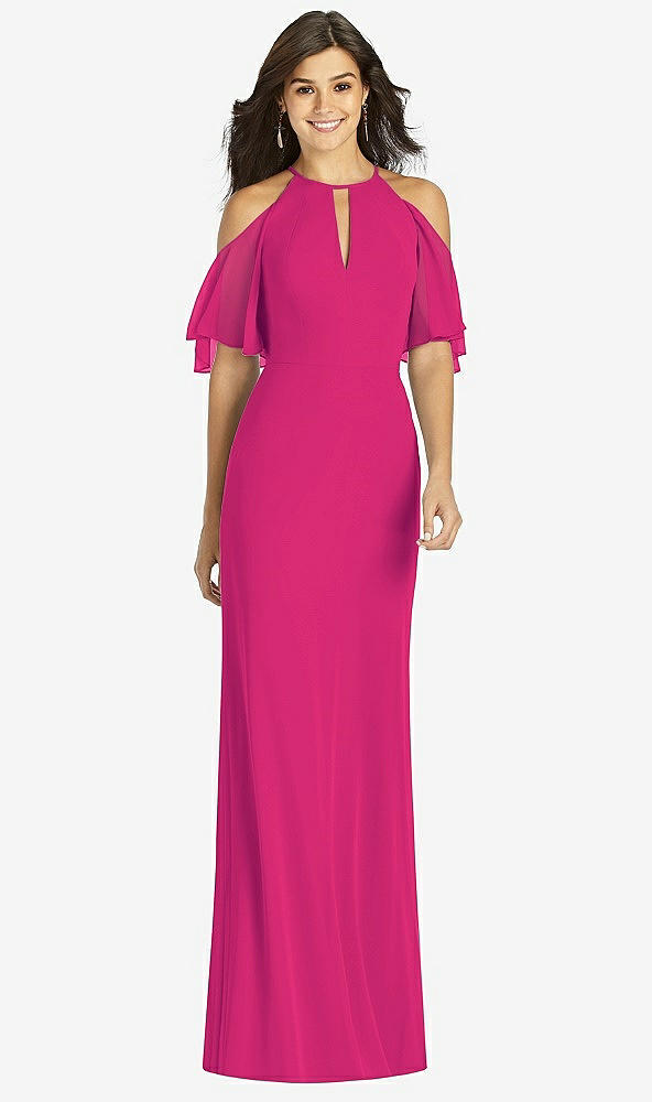 【STYLE: TH010】Ruffle Cold-Shoulder Mermaid Maxi Dress【COLOR: Think Pink】
