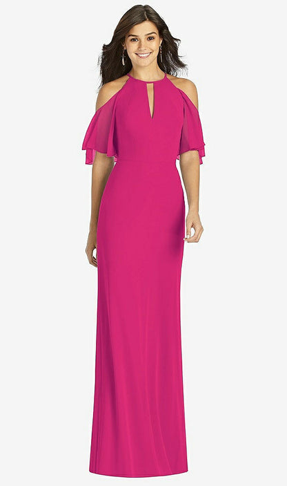 【STYLE: TH010】Ruffle Cold-Shoulder Mermaid Maxi Dress【COLOR: Think Pink】