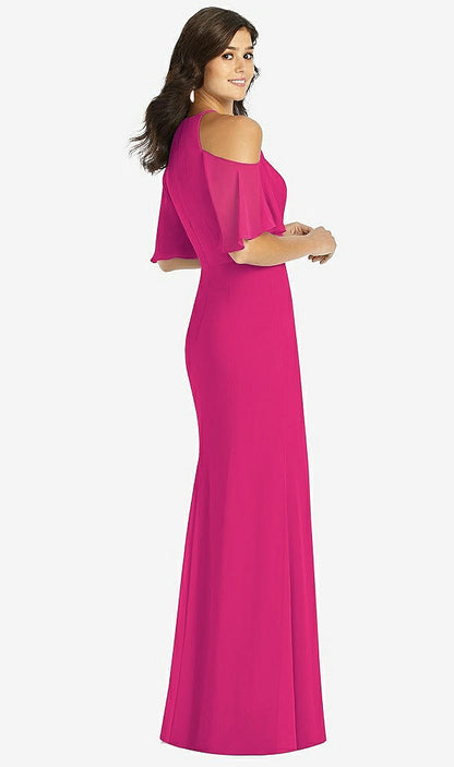 【STYLE: TH010】Ruffle Cold-Shoulder Mermaid Maxi Dress【COLOR: Think Pink】