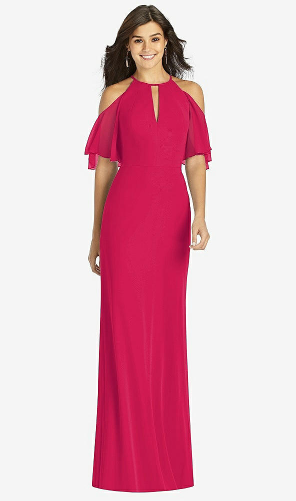 【STYLE: TH010】Ruffle Cold-Shoulder Mermaid Maxi Dress【COLOR: Vivid Pink】