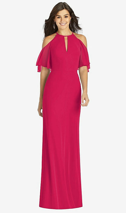 【STYLE: TH010】Ruffle Cold-Shoulder Mermaid Maxi Dress【COLOR: Vivid Pink】