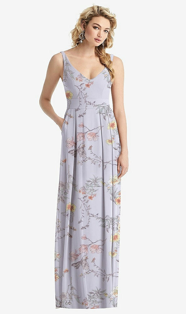 【STYLE: 1519】Sleeveless Pleated Skirt Maxi Dress with Pockets【COLOR: Butterfly Botanica Silver Dove】