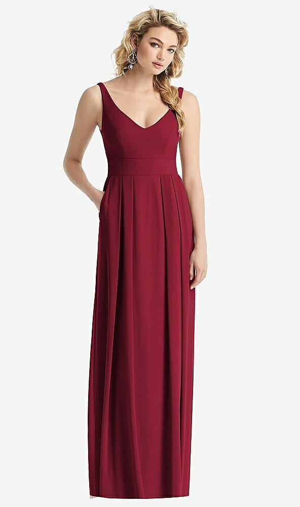 【STYLE: 1519】Sleeveless Pleated Skirt Maxi Dress with Pockets【COLOR: Burgundy】