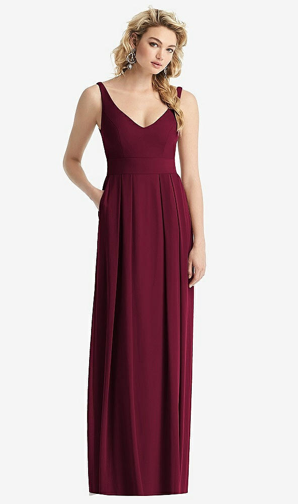 【STYLE: 1519】Sleeveless Pleated Skirt Maxi Dress with Pockets【COLOR: Cabernet】