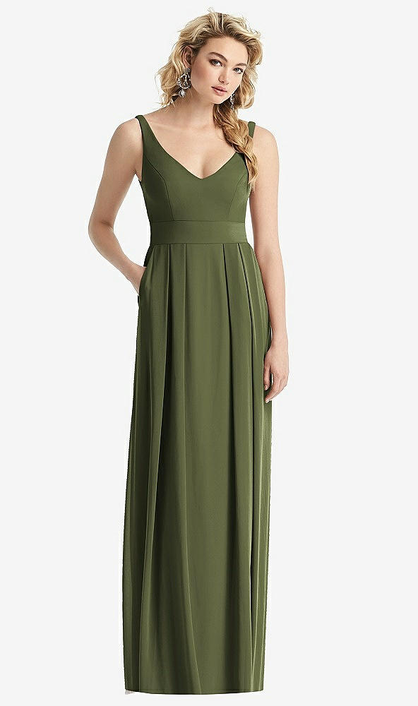 【STYLE: 1519】Sleeveless Pleated Skirt Maxi Dress with Pockets【COLOR: Olive Green】