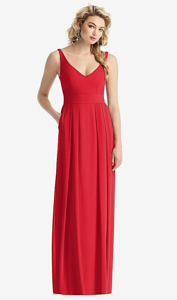 【STYLE: 1519】Sleeveless Pleated Skirt Maxi Dress with Pockets【COLOR: Parisian Red】