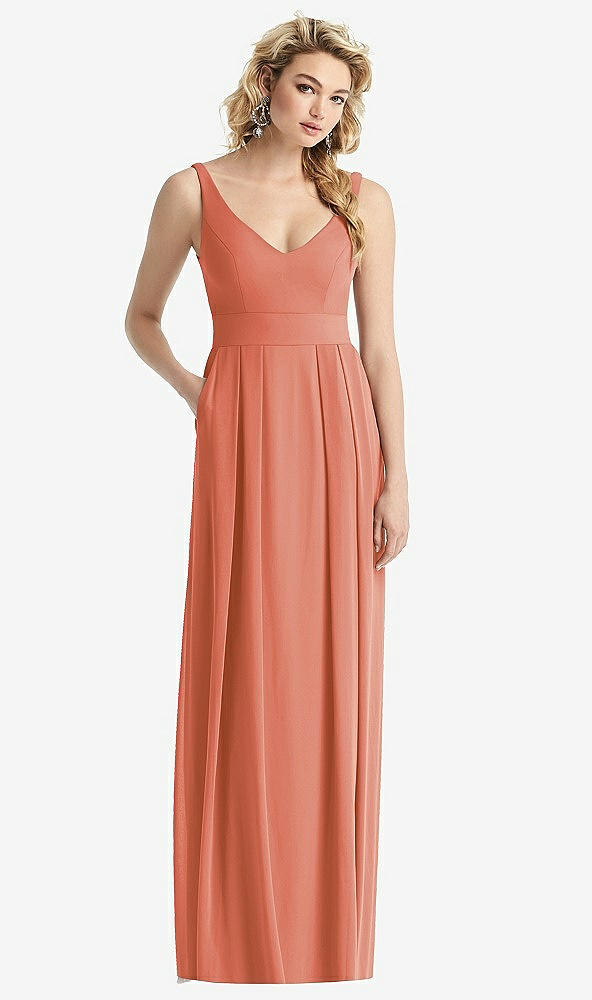 【STYLE: 1519】Sleeveless Pleated Skirt Maxi Dress with Pockets【COLOR: Terracotta Copper】