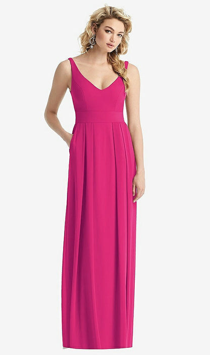 【STYLE: 1519】Sleeveless Pleated Skirt Maxi Dress with Pockets【COLOR: Think Pink】