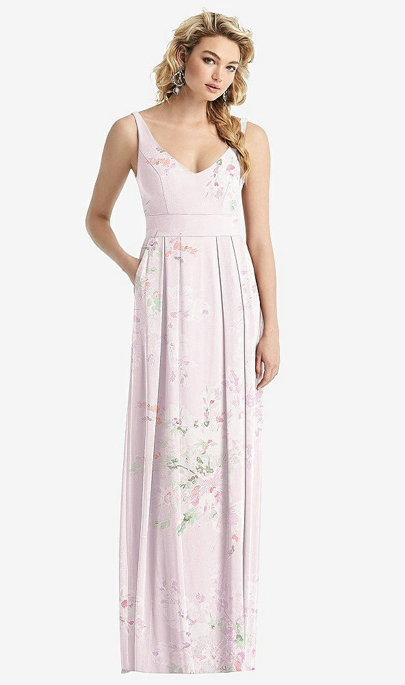 【STYLE: 1519】Sleeveless Pleated Skirt Maxi Dress with Pockets【COLOR: Watercolor Print】