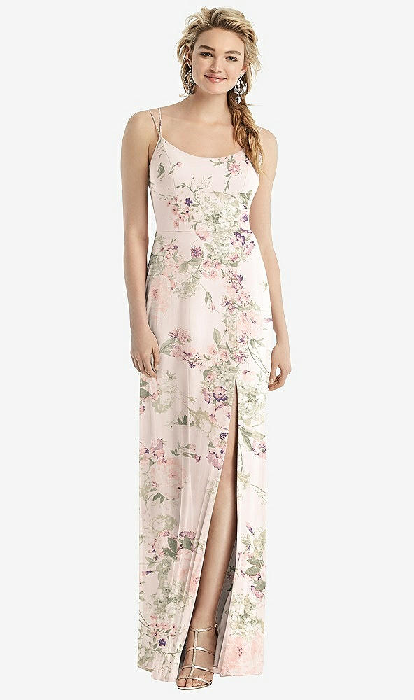 【NEW】【STYLE: 1520】カウルバック ダブル ストラップ マキシ ドレス サイド スリット【COLOR: Blush Garden】【SIZE: 00-30W】