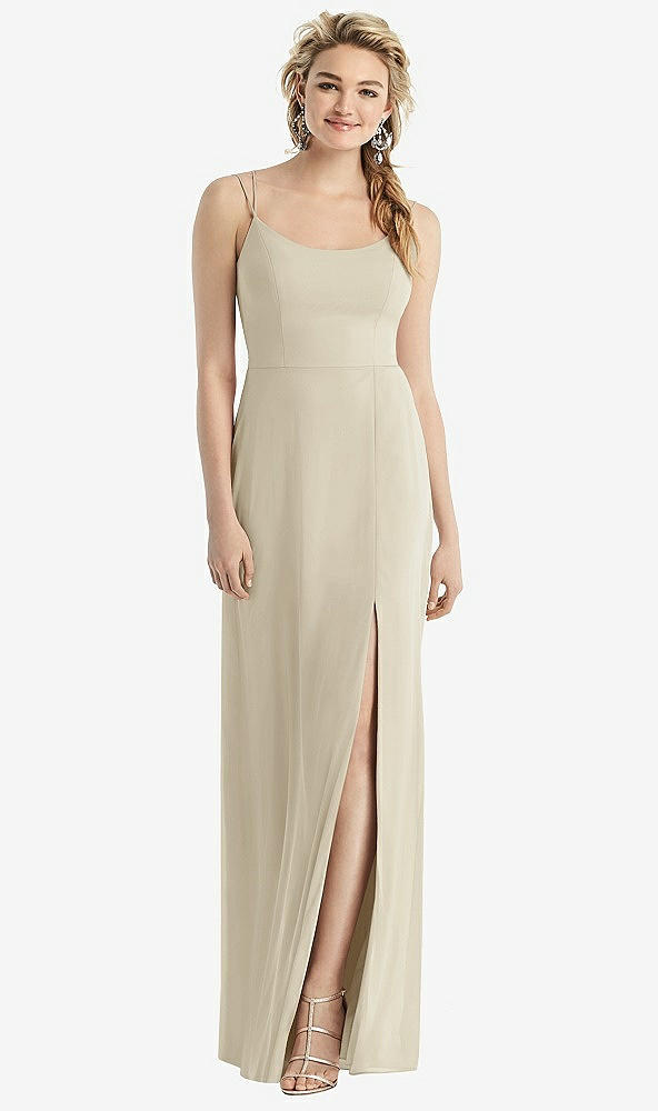【STYLE: 1520】Cowl-Back Double Strap Maxi Dress with Side Slit【COLOR: Champagne】