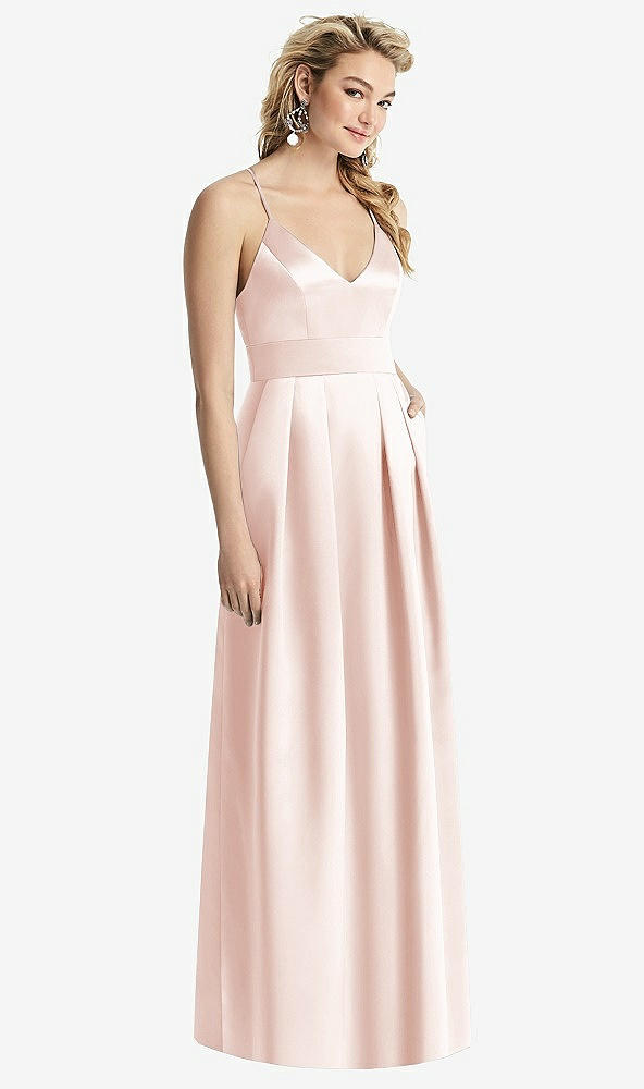 【STYLE: 1521】Pleated Skirt Satin Maxi Dress with Pockets【COLOR: Blush】