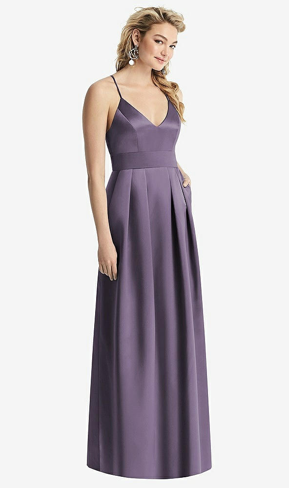 【STYLE: 1521】Pleated Skirt Satin Maxi Dress with Pockets【COLOR: Lavender】