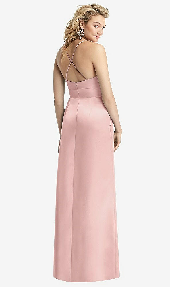 【STYLE: 1521】Pleated Skirt Satin Maxi Dress with Pockets【COLOR: Rose - PANTONE Rose Quartz】