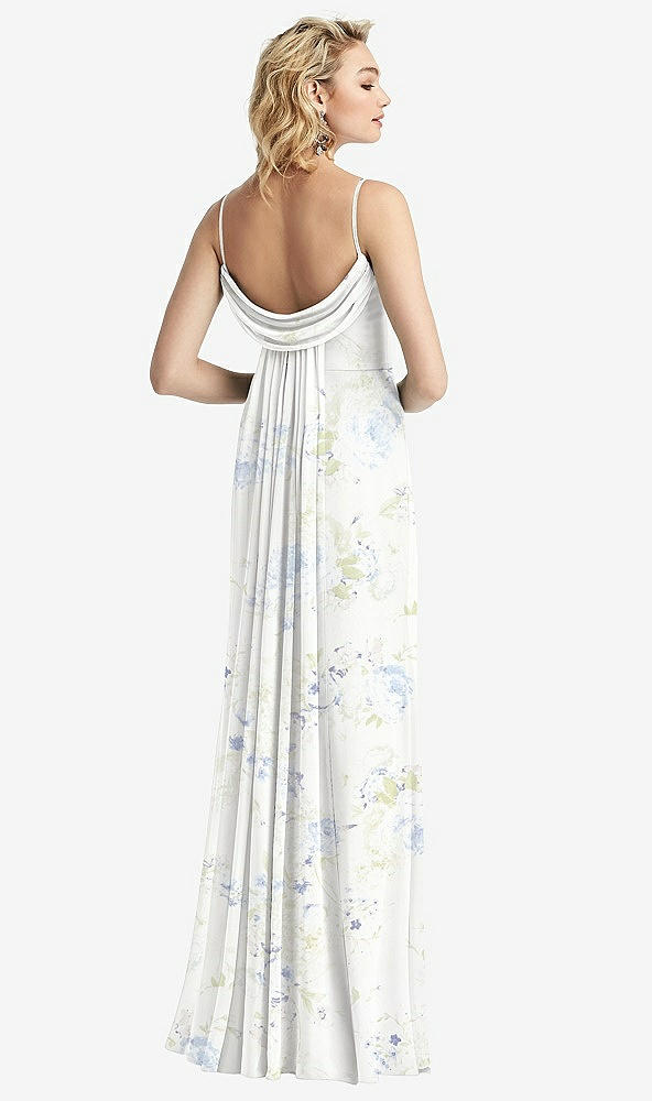 【STYLE: 6815】Shirred Sash Cowl-Back Chiffon Trumpet Gown【COLOR: Bleu Garden】