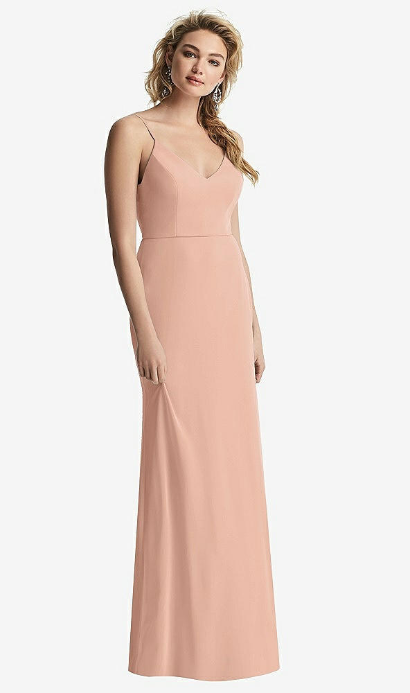 【NEW】【STYLE: 6815】Shirred Sash Cowl-Back Chiffon トランペット ガウン【COLOR: Pale Peach】【SIZE: 00-30W】