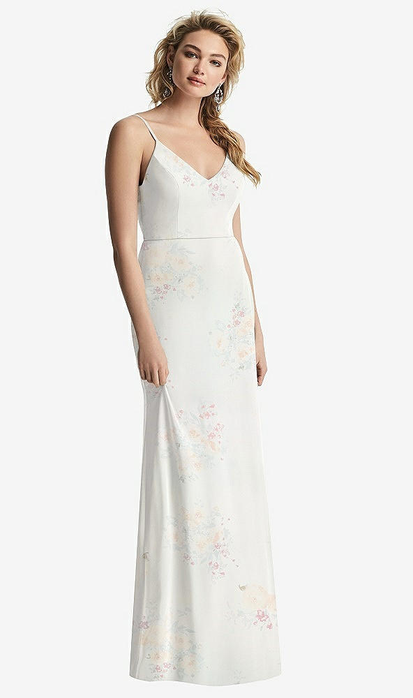 【STYLE: 6815】Shirred Sash Cowl-Back Chiffon Trumpet Gown【COLOR: Spring Fling】