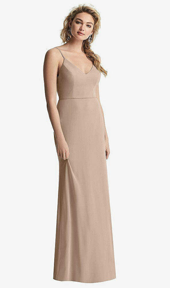 【STYLE: 6815】Shirred Sash Cowl-Back Chiffon Trumpet Gown【COLOR: Topaz】