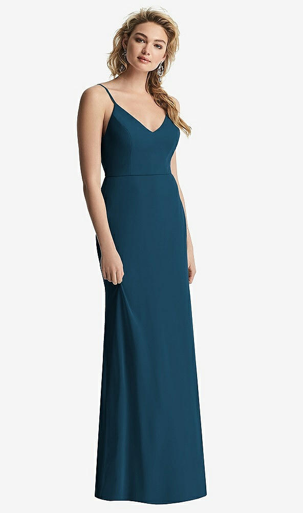 【NEW】【STYLE: 6815】Shirred Sash Cowl-Back Chiffon トランペット ガウン【COLOR: Atlantic Blue】【SIZE: 00-30W】