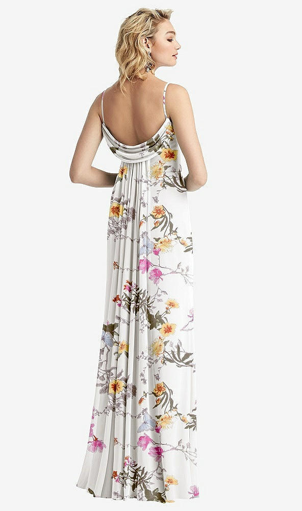【STYLE: 6815】Shirred Sash Cowl-Back Chiffon Trumpet Gown【COLOR: Butterfly Botanica Ivory】