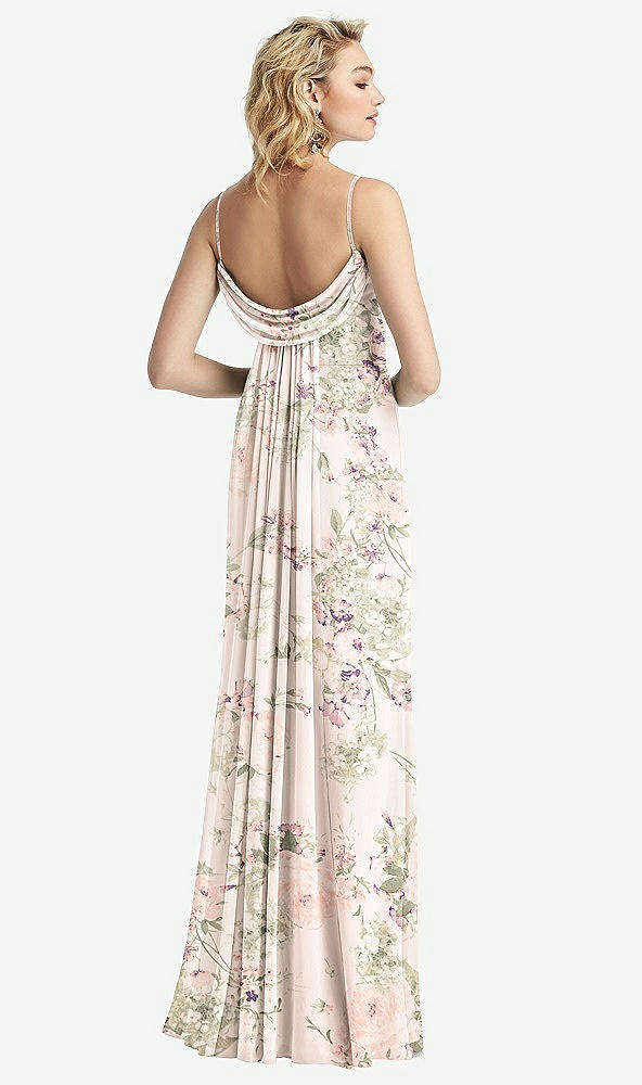 【STYLE: 6815】Shirred Sash Cowl-Back Chiffon Trumpet Gown【COLOR: Blush Garden】