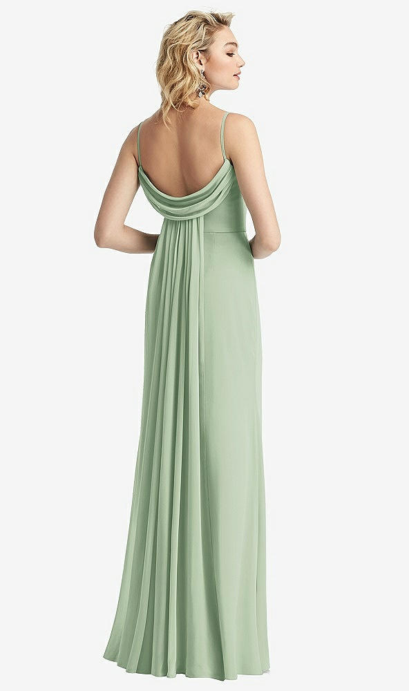 【STYLE: 6815】Shirred Sash Cowl-Back Chiffon Trumpet Gown【COLOR: Celadon】