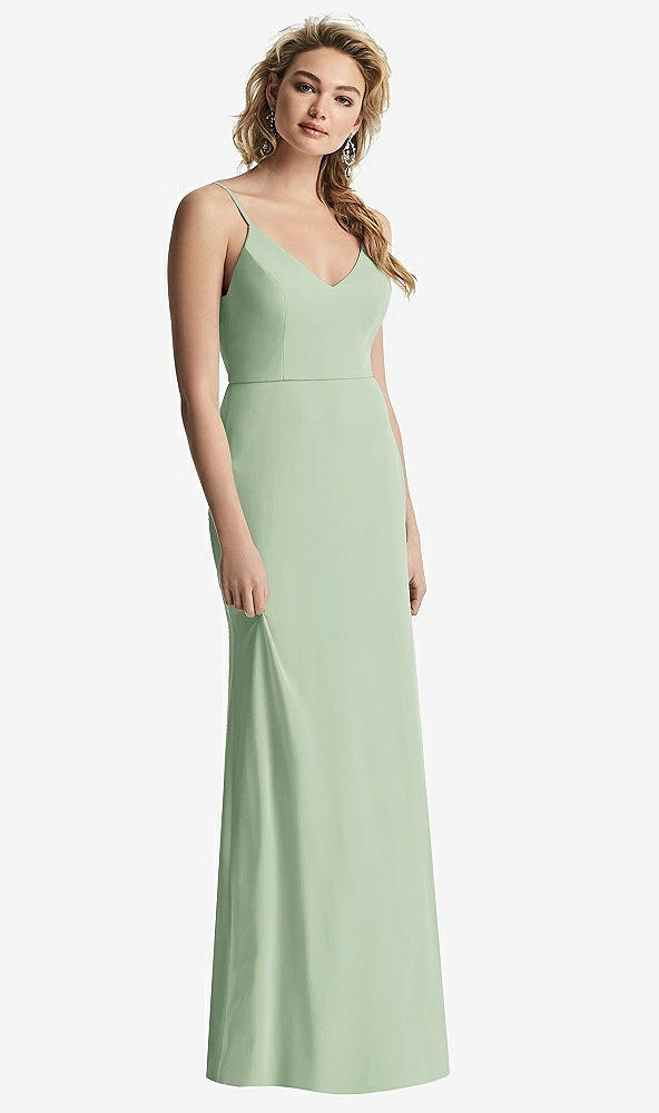 【STYLE: 6815】Shirred Sash Cowl-Back Chiffon Trumpet Gown【COLOR: Celadon】