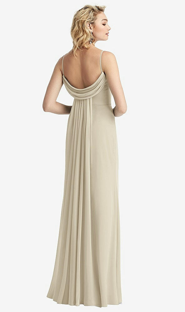 【STYLE: 6815】Shirred Sash Cowl-Back Chiffon Trumpet Gown【COLOR: Champagne】