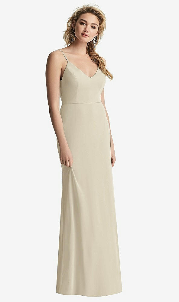 【STYLE: 6815】Shirred Sash Cowl-Back Chiffon Trumpet Gown【COLOR: Champagne】