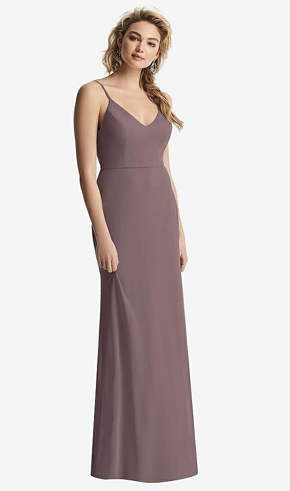 【STYLE: 6815】Shirred Sash Cowl-Back Chiffon Trumpet Gown【COLOR: French Truffle】