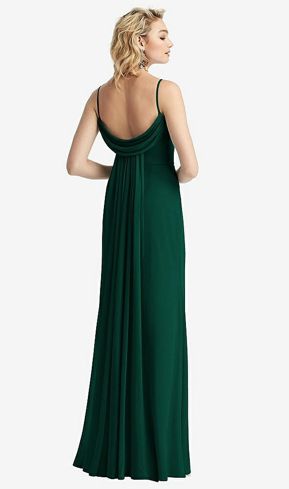 【STYLE: 6815】Shirred Sash Cowl-Back Chiffon Trumpet Gown【COLOR: Hunter Green】
