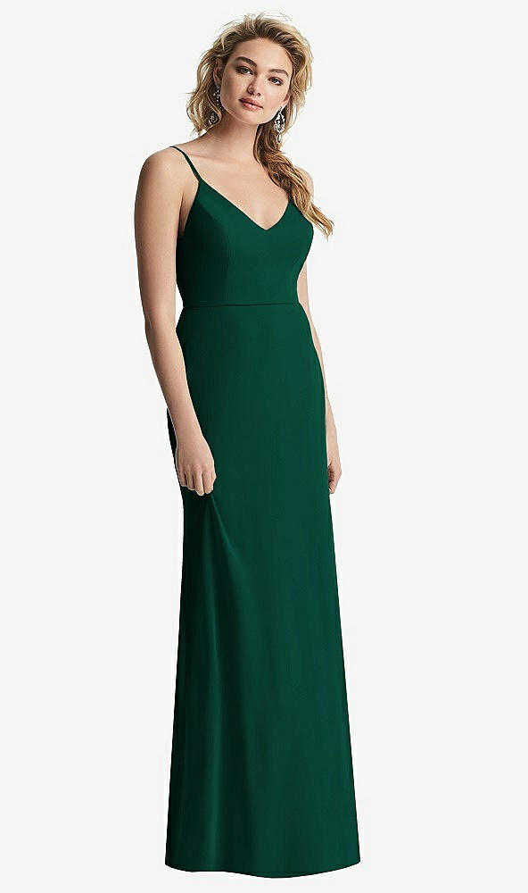 【STYLE: 6815】Shirred Sash Cowl-Back Chiffon Trumpet Gown【COLOR: Hunter Green】