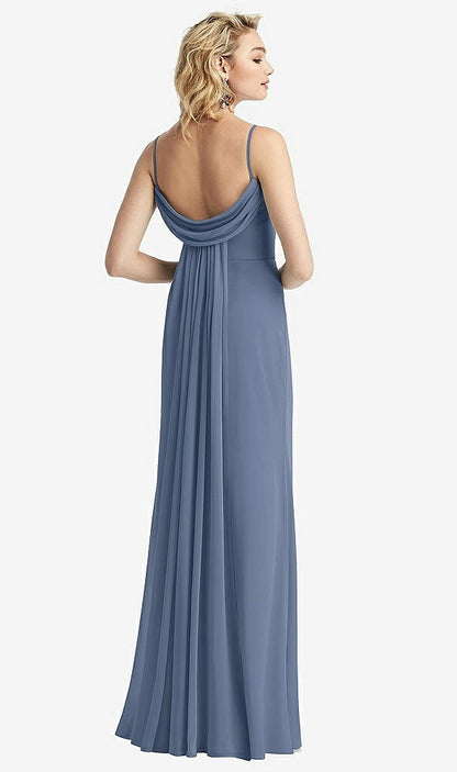 【NEW】【STYLE: 6815】Shirred Sash Cowl-Back Chiffon トランペット ガウン【COLOR: Larkspur Blue】【SIZE: 00-30W】