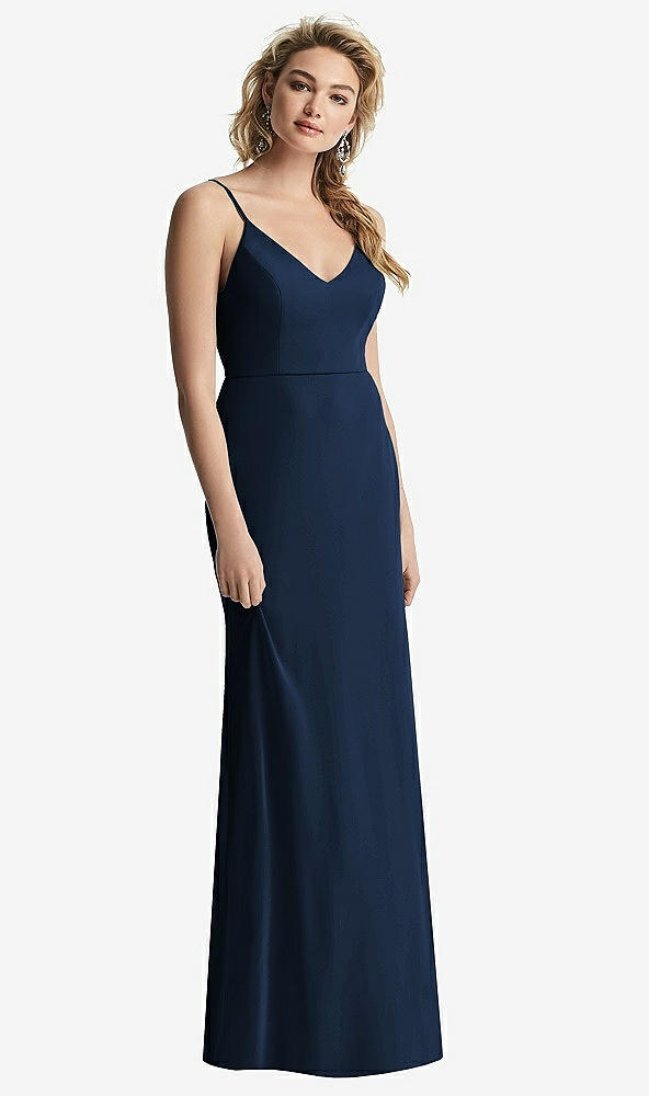 【NEW】【STYLE: 6815】Shirred Sash Cowl-Back Chiffon トランペット ガウン【COLOR: Midnight Navy】【SIZE: 00-30W】
