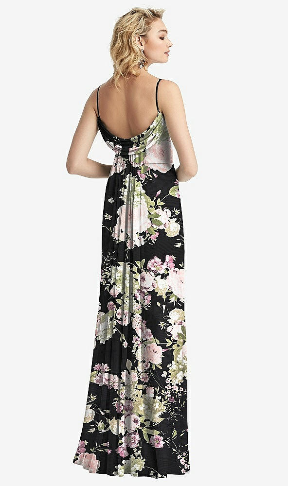 【STYLE: 6815】Shirred Sash Cowl-Back Chiffon Trumpet Gown【COLOR: Noir Garden】
