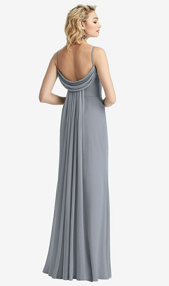 【NEW】【STYLE: 6815】Shirred Sash Cowl-Back Chiffon トランペット ガウン【COLOR: Platinum】【SIZE: 00-30W】